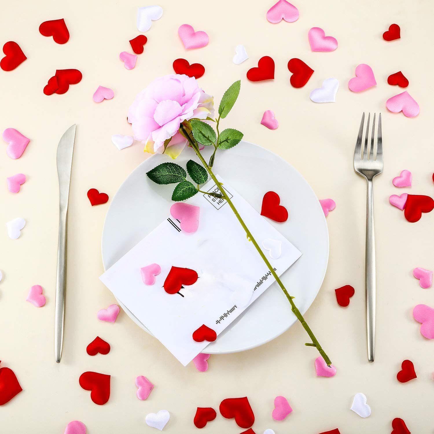 Jovitec 600 Piece Red White Pink Heart Confetti Valentine's Day Decoration Wedding Love Sponge Confetti Romantic Decoration for Birthday Anniversary Christmas Bed Table DIY Crafts