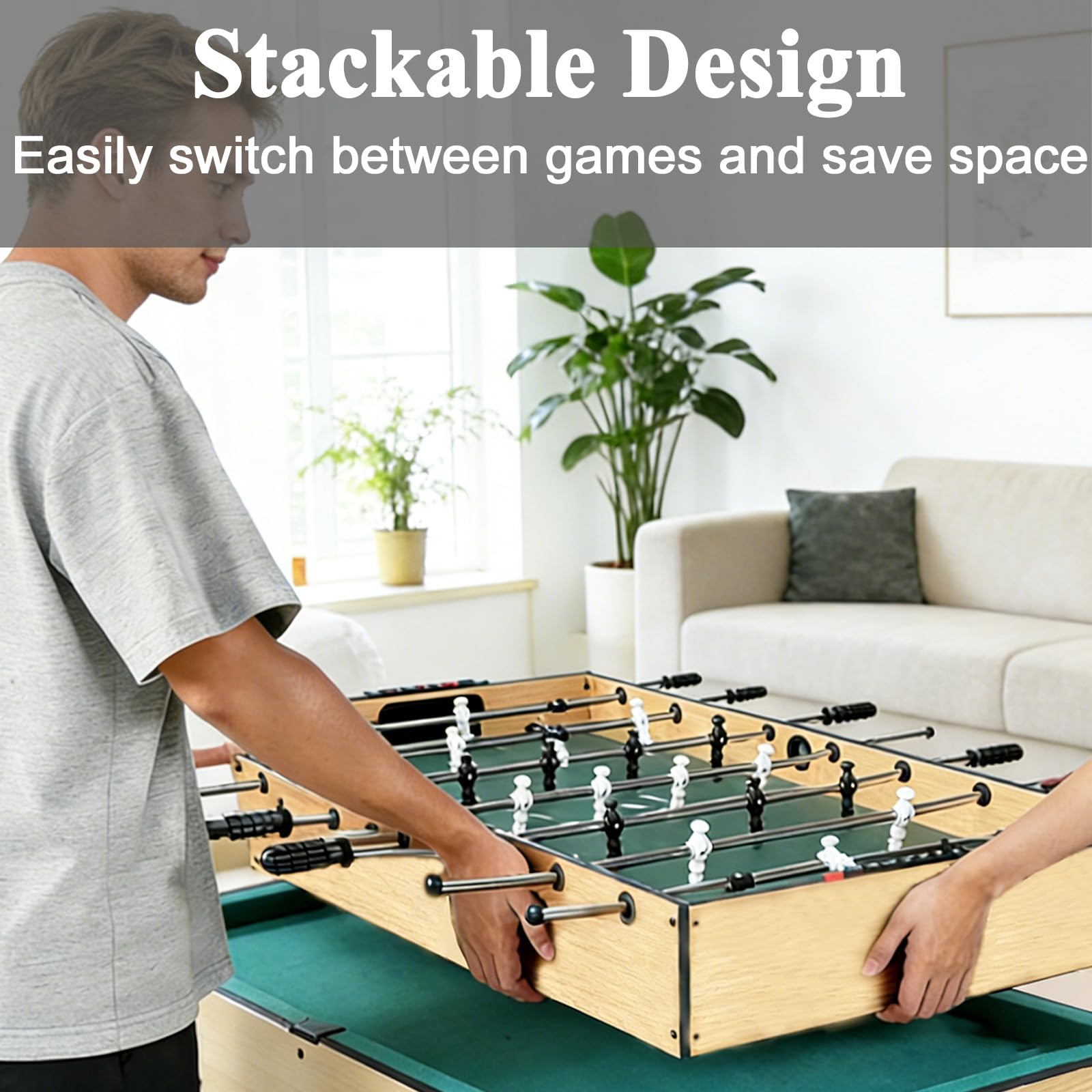 Mesa Multijuegos 12 en 1 Plegable con Futbolín, Billar, Tenis de Mesa, Hockey, Tejo, Bolos, Ajedrez, Damas, Backgammon y póquer, con Todos los Accesorios incluidos