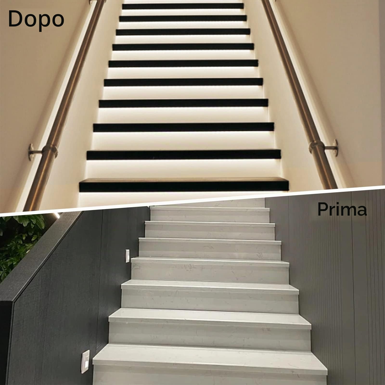 Illuminazione a LED per gradini, 12 V/24 V, 16 passi, RL-STEP-05, controllo dinamico dell'illuminazione delle scale, set completo con alimentatore di rete da 100 W e striscia luminosa COB