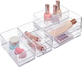STORi SimpleSort 6-Piece Stackable Clear Drawer Organizer Set | 6" x 3" x 2" Rectangle Trays | Small Makeup Vanity Storage Bins and Office Desk Drawer Dividers | Made in USA