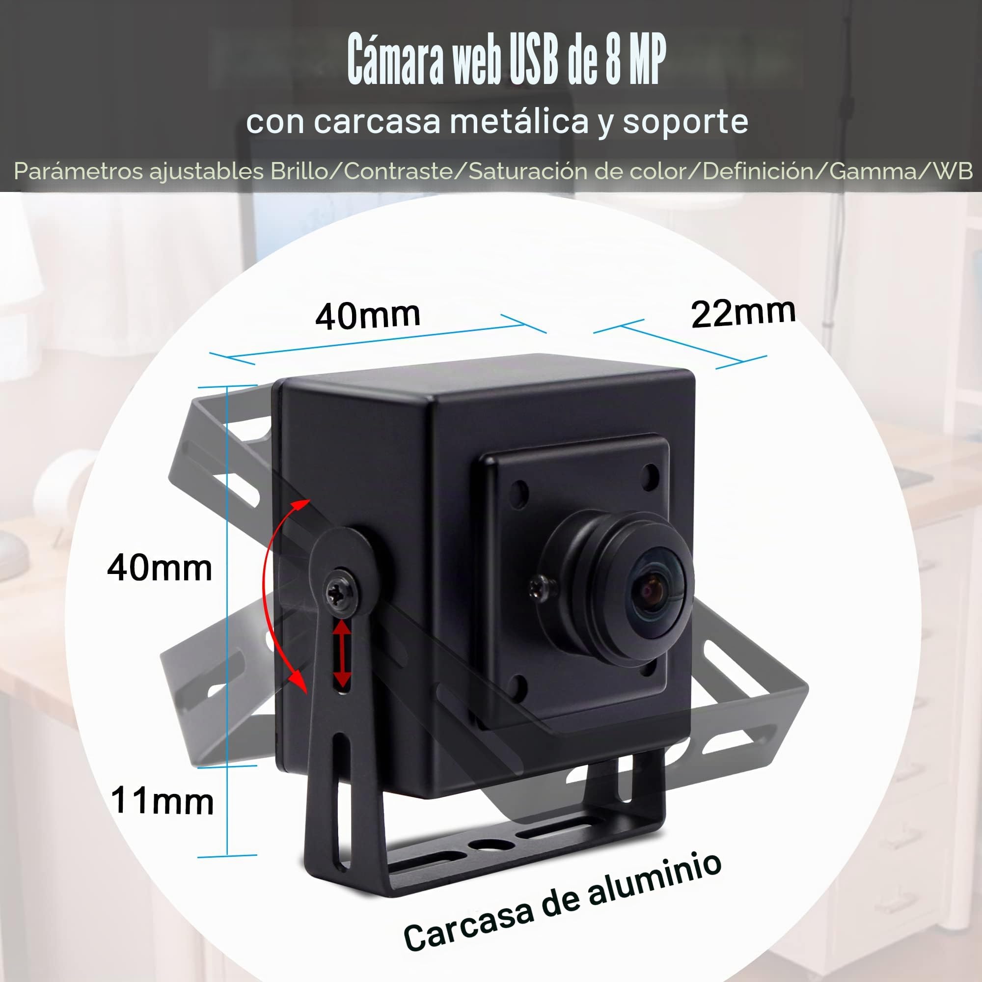 Svpro Cámara USB de 8MP ojo de pez de 180 grados ultra gran angular, cámara web de alta resolución 3264x2448 USB con carcasa de aluminio para la industria y el ordenador de PC..