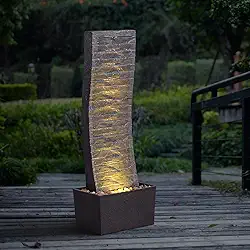 MSEONWXI Fonte de água moderna ao ar livre com luzes LED - Fonte de cachoeira curva grande para pátio, jardim, quintal - Característica de água contemporânea de 92 cm 24382