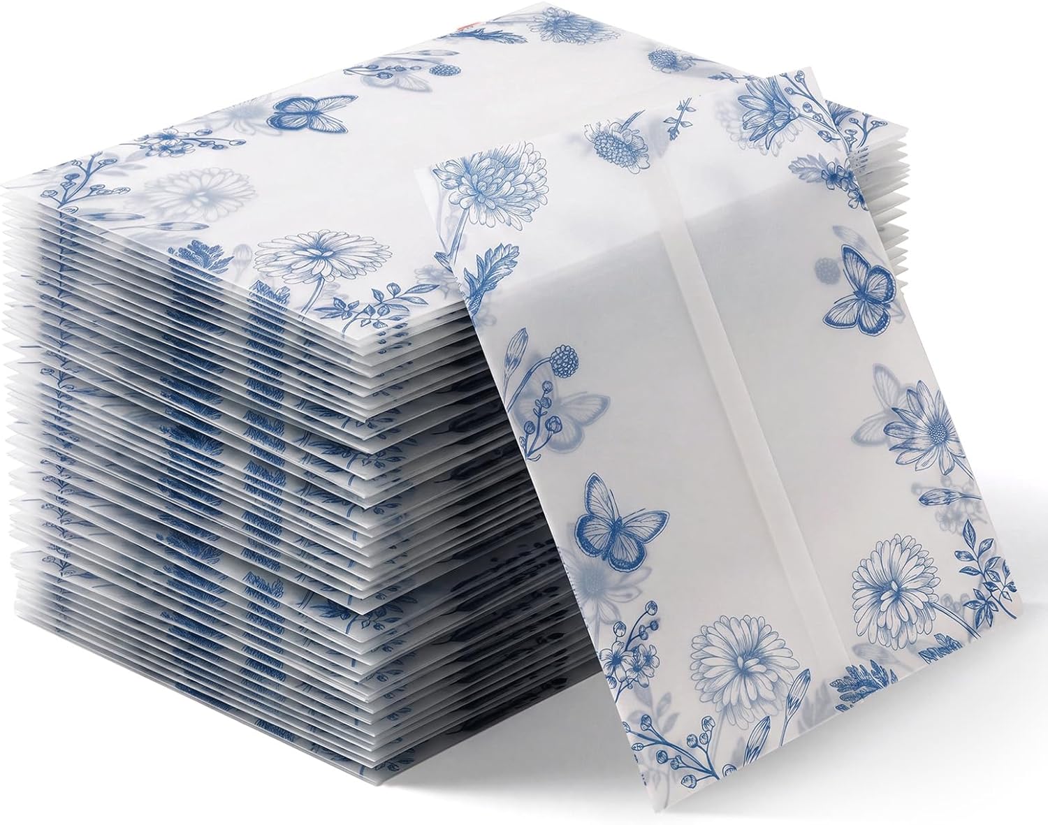 Marspark 100 Pcs Wedding Invitation Vellum Jacket Bulk 5x7 Prefolded Invitation Sleeves Floral Envelope Jackets Translucent Paper Wraps for Wedding Cards Bridal Shower Event Organizer (Wildflowers)