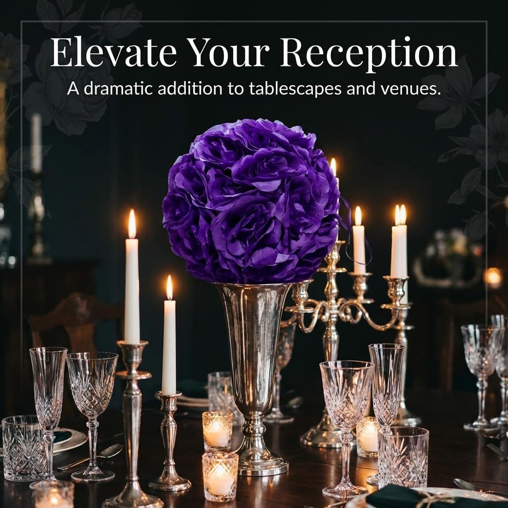 TCDesignerProducts Purple Silk Flower Ball Pomander Wedding Decoration, 12 Inches