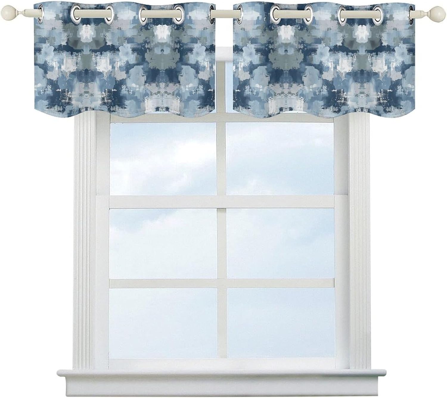 Small Window Curtains, Blue and Gray Pattern Printed Mini Window Curtains Valance, Pocket Window Curtains are Suitable for Homes, Offices, Farmhouses, and Restaurants