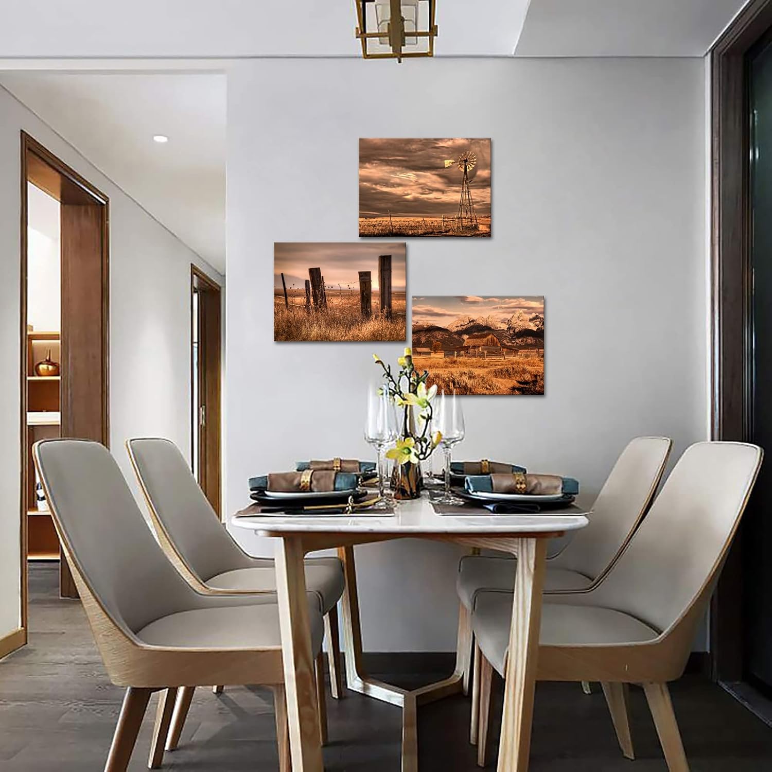 Saypeacher Old Farm Wall Art Western Wall Decor Rustic Pictures of Old Barns 12x16inchx3pcs