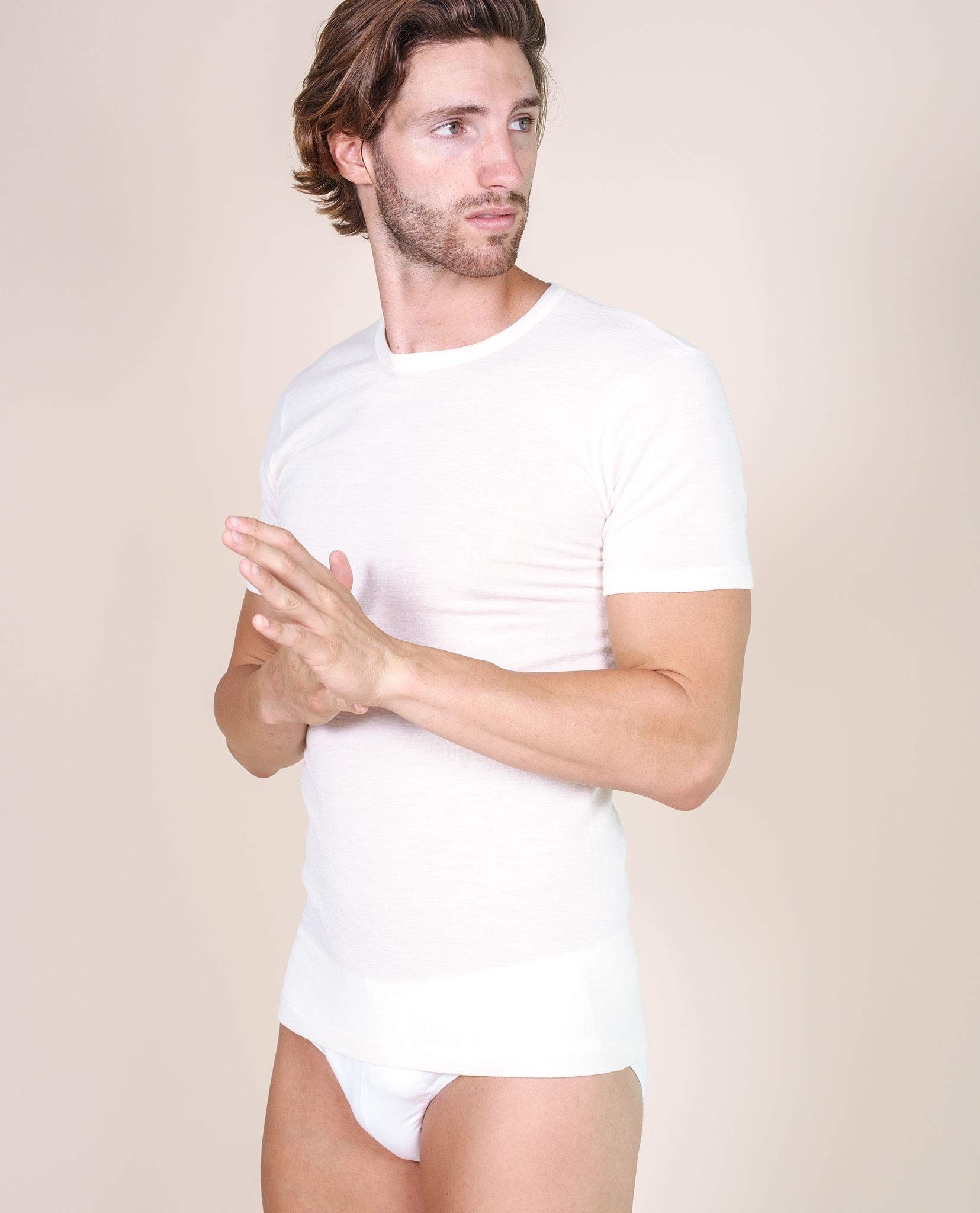 EGI Maglia Uomo Manica Corta Bianco Lana Girocollo Lana e Seta Intimo Termico Invernale Made in Italy, Art.456