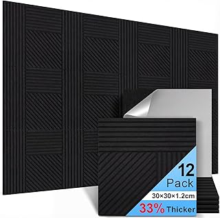 Akustikplatten Selbstklebend 12 Stück, 30x30x1.2cm Dreieckige Akustikpaneele Schwarz, Schallabsorber zur Schalldämmung & Akustischen Behandlung für Wand, Studio, Büro, Schlafzimmer