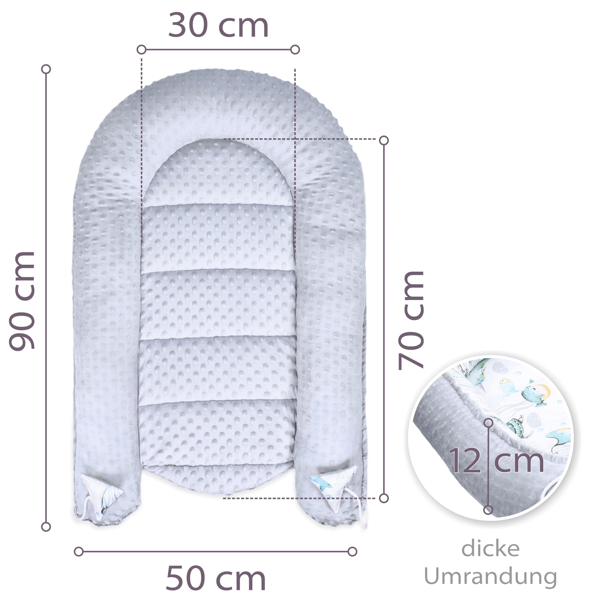 Totsy Baby Riduttore lettino 90x50 cm - Nido Neonato Riduttore Culla Cotone Animali acquatici grigio chiaro