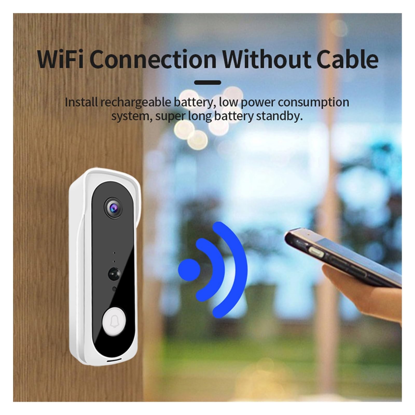 Tuya WiFi wideodomofon bezprzewodowy dzwonek do drzwi 1080P HD 2MP inteligentna kamera bezpieczeństwa aplikacja domofon noktowizor (Color : C)