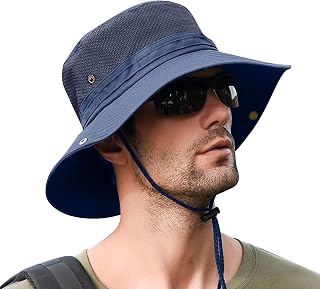 Sun Hats for Men Cooling Mesh Ponytail Hole Cap Foldable Hat Wide Brim Fishing Hiking Sun Hat