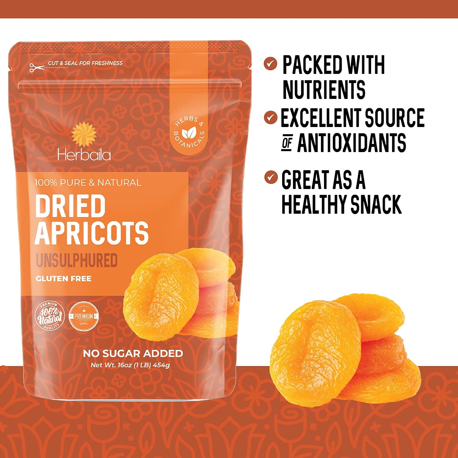 Dried Apricots No Sugar Added, 1 Pound. Sulfur Free Dried Apricots Unsweetened, Turkish Apricots