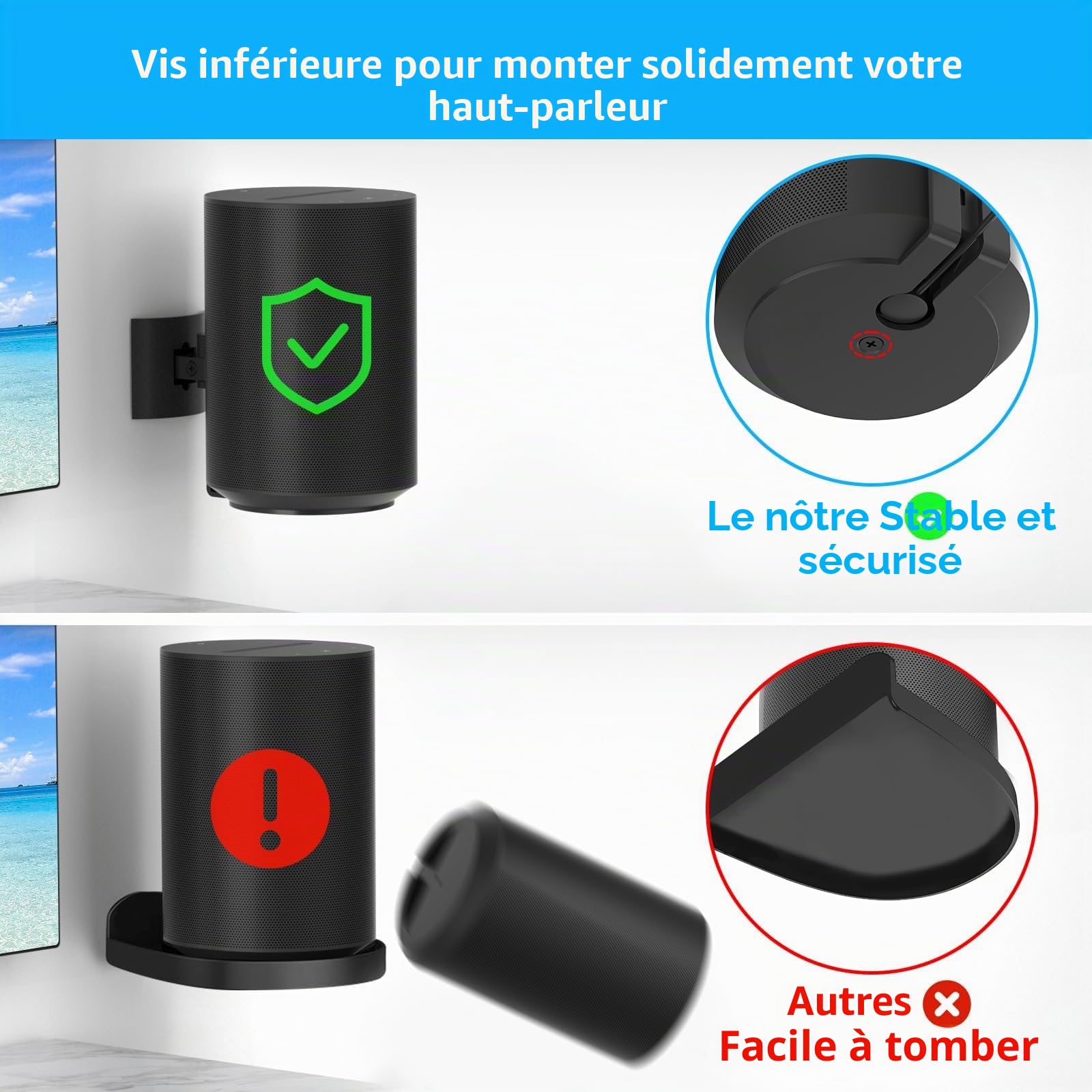 Support mural ou de plafond pour haut-parleur sans fil Sonos Era 100 – Support réglable inclinable et pivotant pour Sonos Era 100 – Support mural robuste pour haut-parleur Sonos Era 100, noir