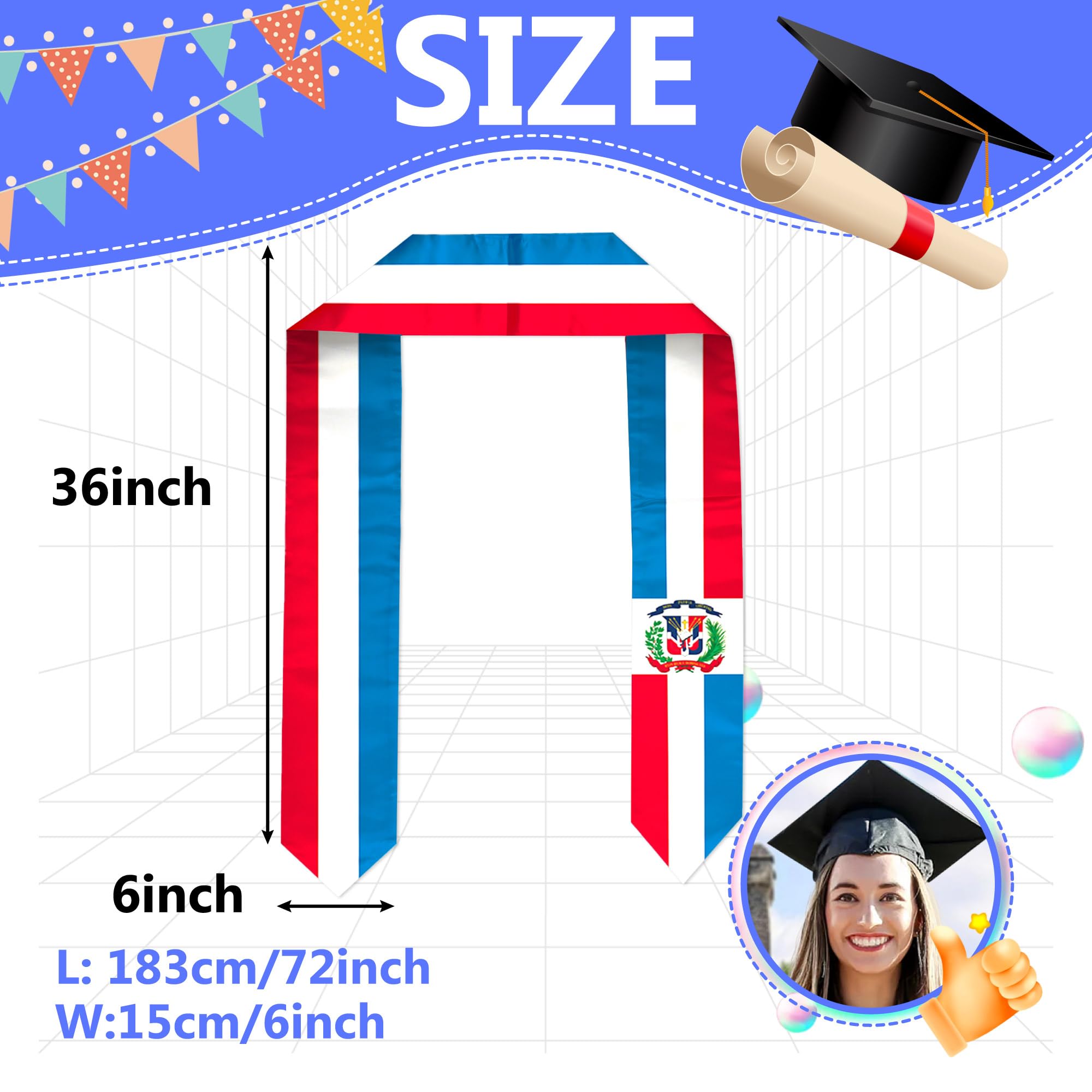 SECUNL Dominican Republic Flag Graduation Stole Sash, Dominican Republic Flag Graduation Shawl Sash Stole Wraps Scarf For International Study Pride Women Men