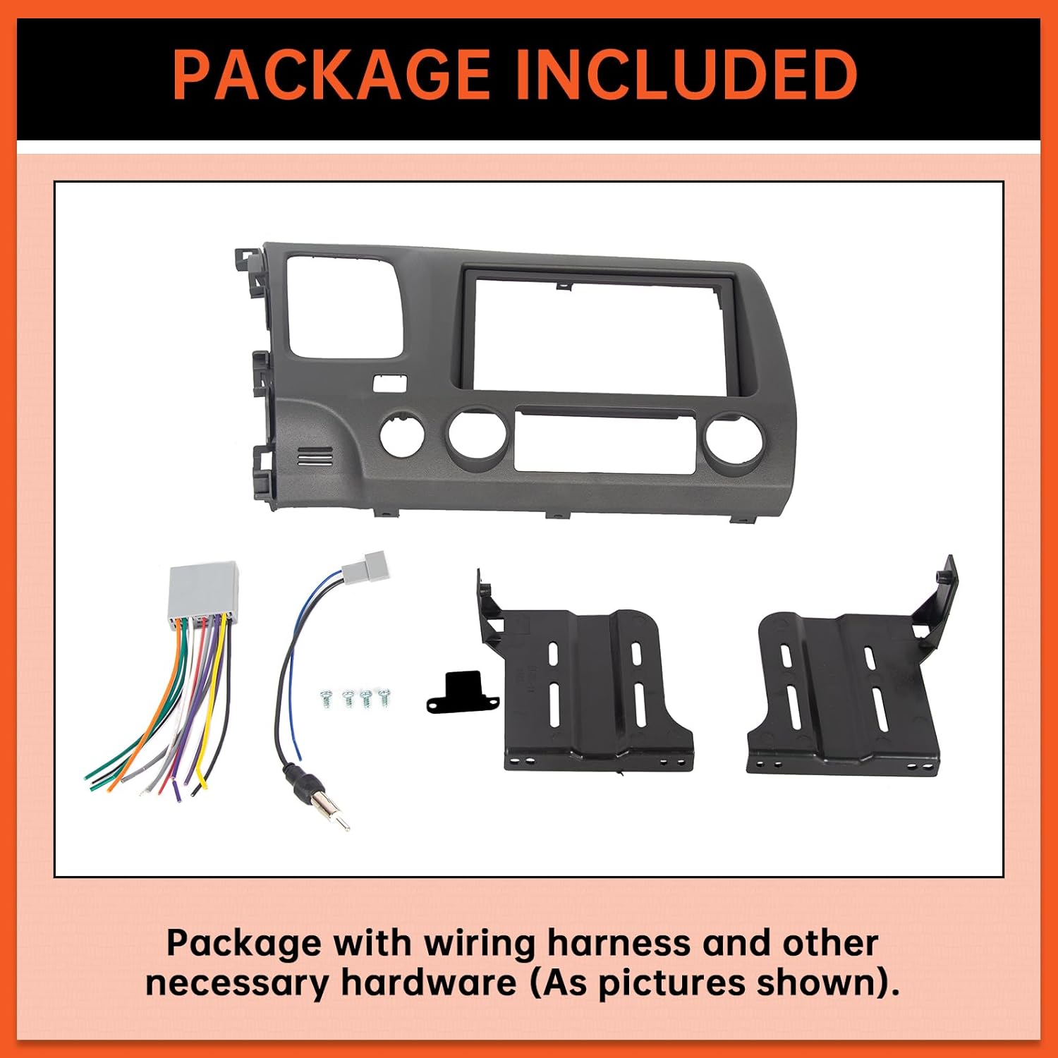 ECOTRIC Double Din Radio Install Kit Compatible with 2006-2011 Honda Civic Dashboard Kit with Wiring Harness Dark Gray
