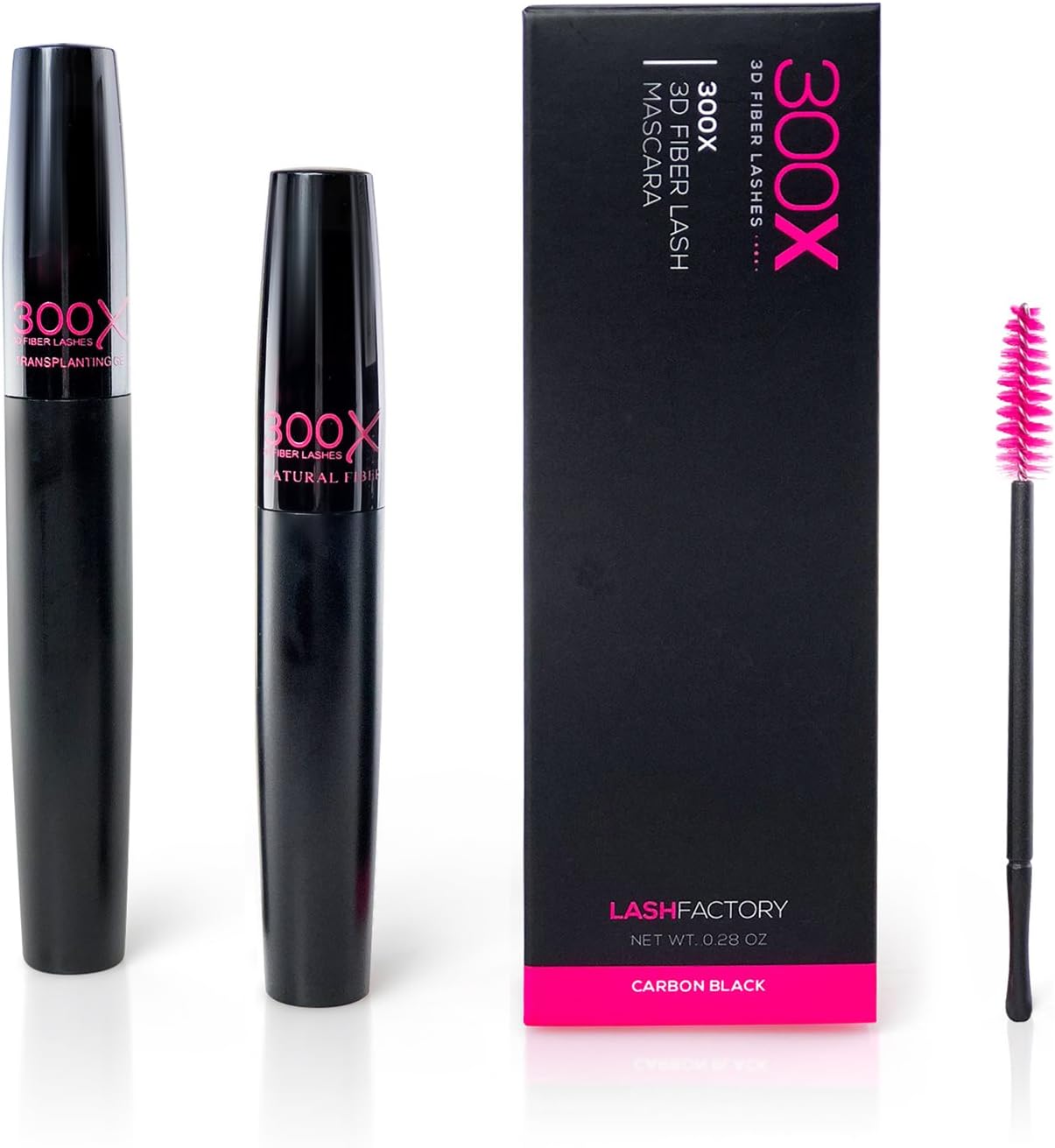 3D Fiber Mascara 300X by Lash Factory - Black, Waterproof, Natural and Hypoallergenic Volumizing Mascara for Lengthening and Thickening Lashes