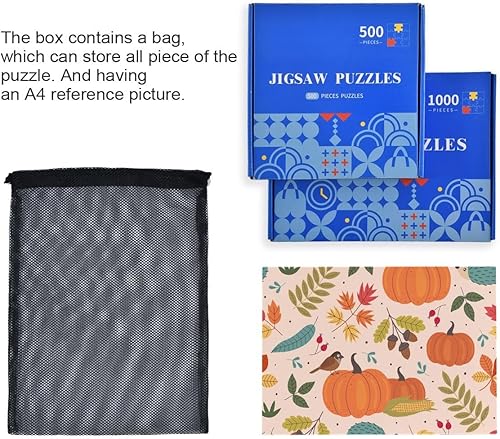 Miniatura 5 de Rompecabezas de calabazas rosas otoñales, rompecabezas de 1000 piezas para adultos, con letras en la parte posterior, divertidos rompecabezas para