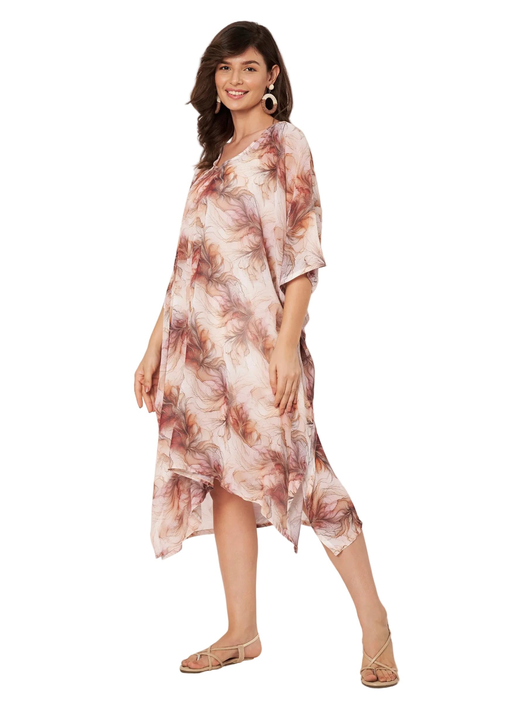 SWI WITH LABEL Women's Printed V-Neck Flared Sleeves Beach Wear Kaftan Dress Digital Print Hidden Adjustable Belt Kaftan Beach Coverup STBW_560-picture-14