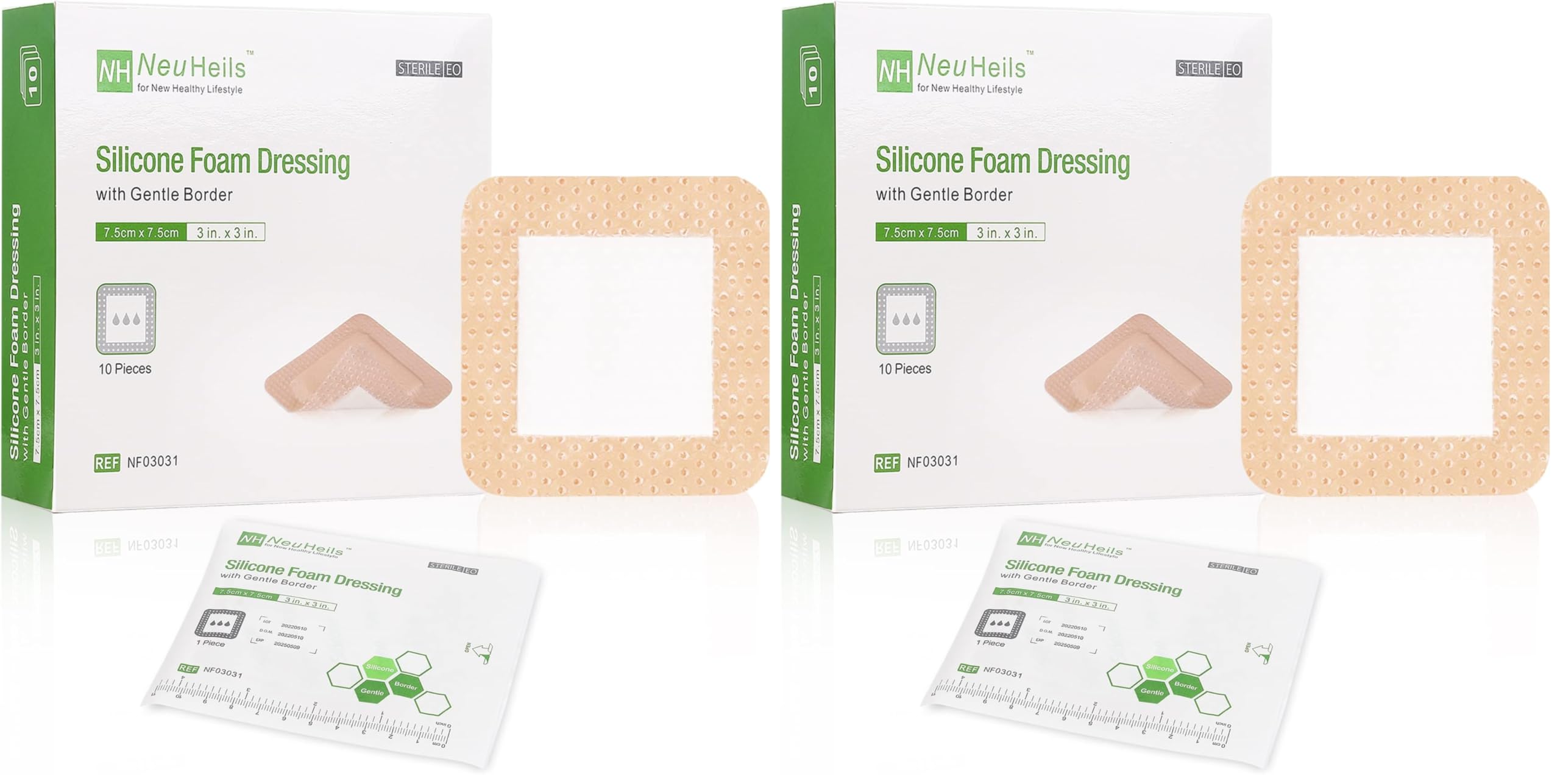 NeuHeils Silicone Foam Dressing with Border 4 x 8 Inch, 5 Pack Latex Free — Amazon image 7