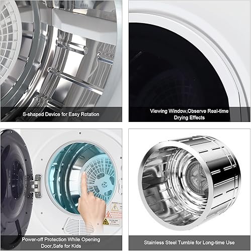 Miniatura 6 de SEALAMB Secadora de ropa portátil, 1.6 pies cúbicos, secadora de ropa portátil blanca, 850 W, 110 V, compacta, portátil, con bañera de acero