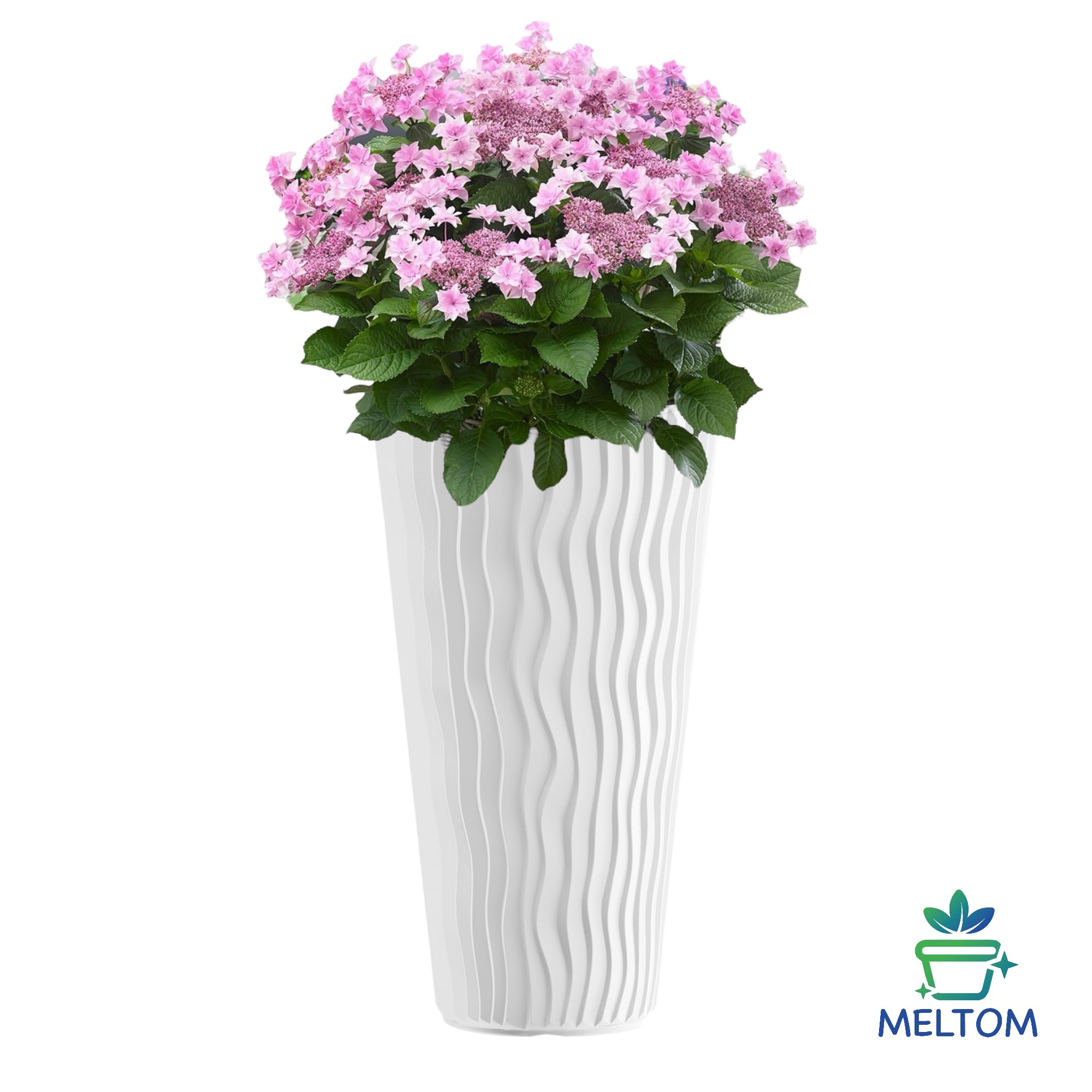 MELTOM Vaso per piante con effetto ondulato verticale, inserto rimovibile in plastica (Bianco, 3XL)
