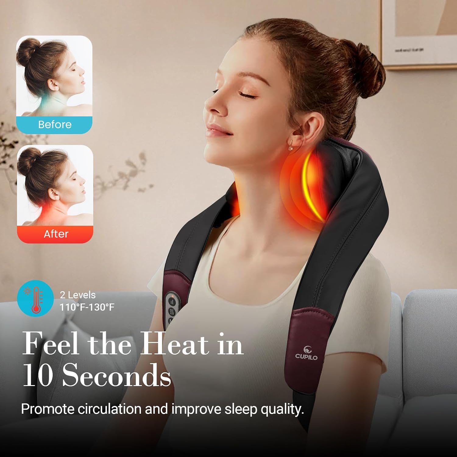 CuPiLo Shiatsu Neck Massager with Heat - Upgarded Kneading Neck Back Massage for Muscle Relaxation, Cordless 4D Expert Neck Shoulder Massager for Pain Relief