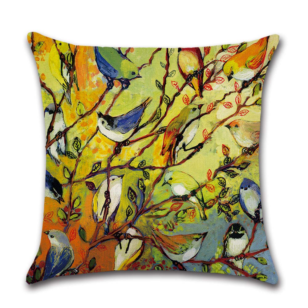 BAOKU Linen Cushion Covers 45 x 45 cm for Sofa Bedroom Set of 4 Square Abstract Trees and Birds Throw Pillow Cases 18x18 Inches Pillowcases Cushions Cover Garden - Image 3