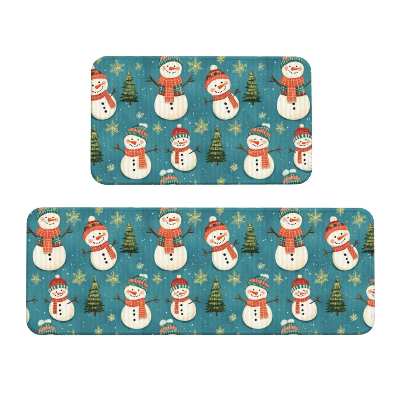 GVYGVY Antifatigue Kitchen Mats for Floor 2 Piece - Cute Snowman Christmas Tree Print Kitchen Rugs Washable, Non Slip Runner Rug Standing Mat for Office/Bathroom/Laundry/Home Decor and Accessories