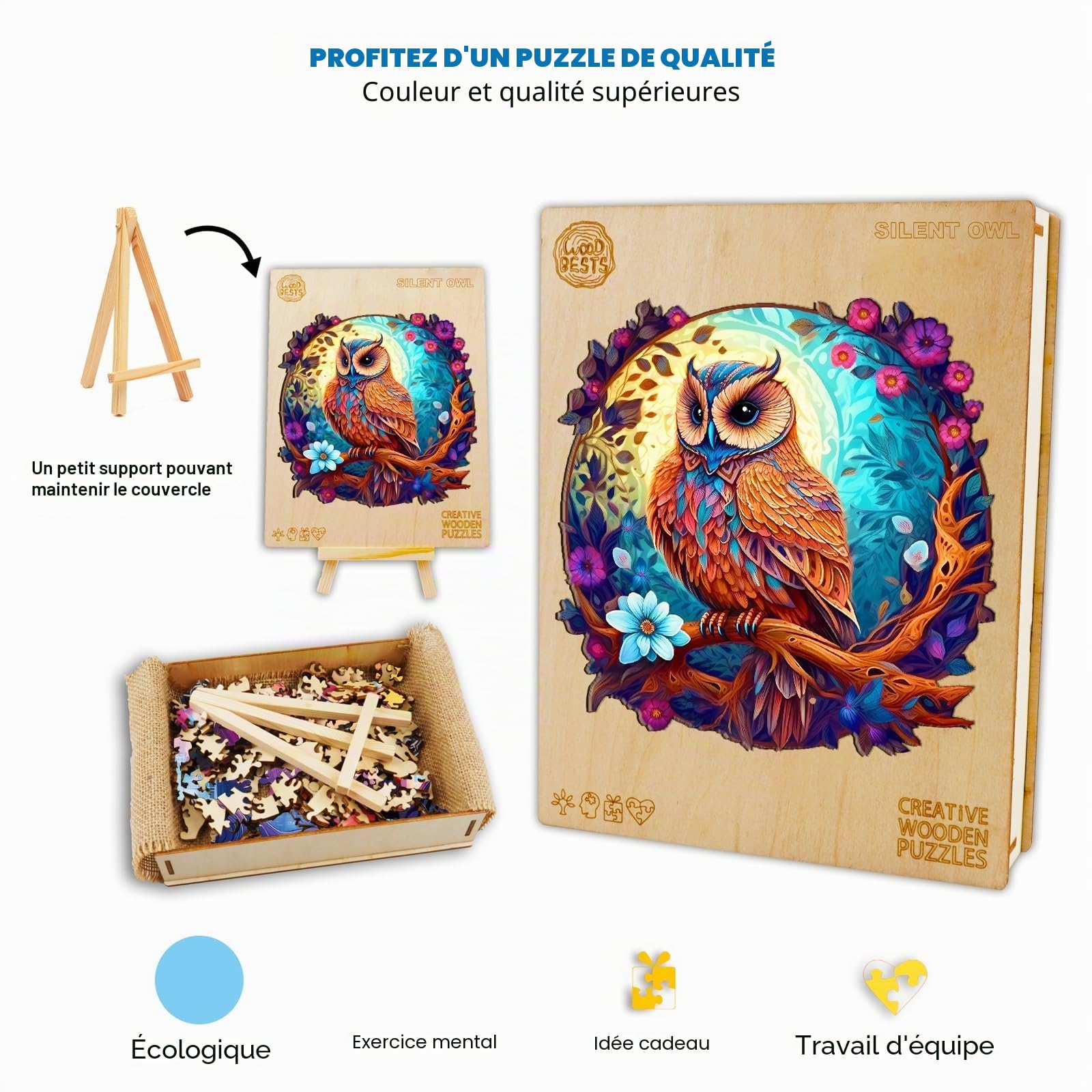 Puzzle en bois pour adulte, 280 pièces, irrégulier unique, 34 x 33,6 cm, en forme d'animal, avec boîte cadeau en bois