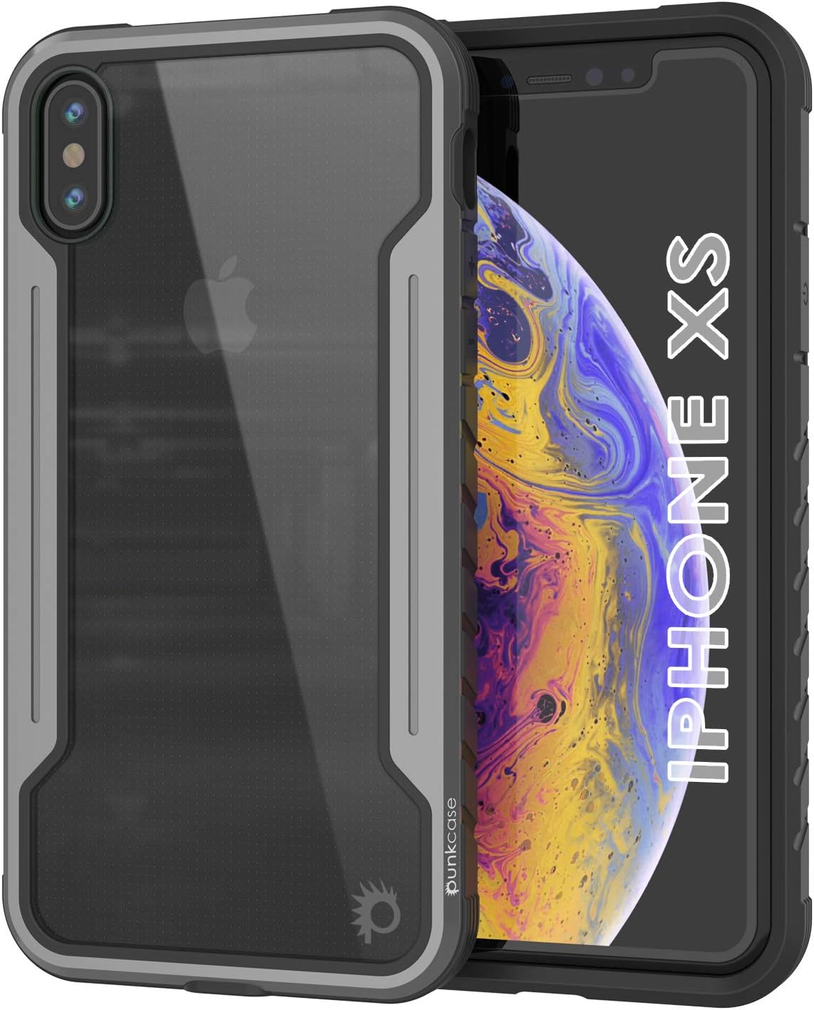 Punkcase iPhone Xs [Armor Stealth Series] Ultra Thin & Protective Military Grade Multilayer Cover W/Aluminum Frame [Clear Back] Ultimate Drop Protection for Your iPhone Xs (5.8")(2018)(Grey-Black)