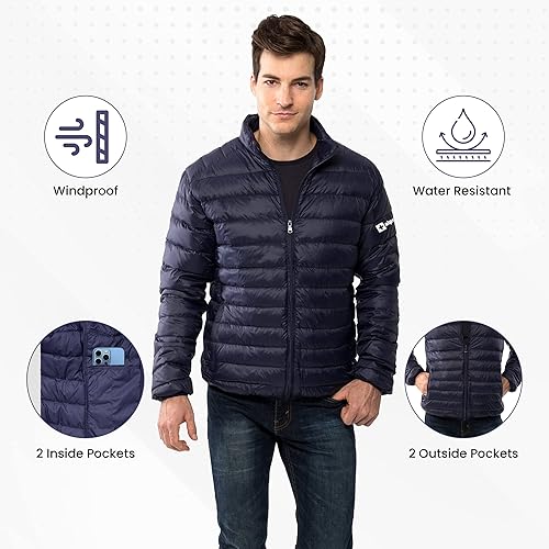 Miniatura 4 de Alpine Swiss Niko Chaqueta de plumón para hombre, acolchada, con aislamiento de plumón, chaqueta de invierno, plegable, resistente al agua, a prueba