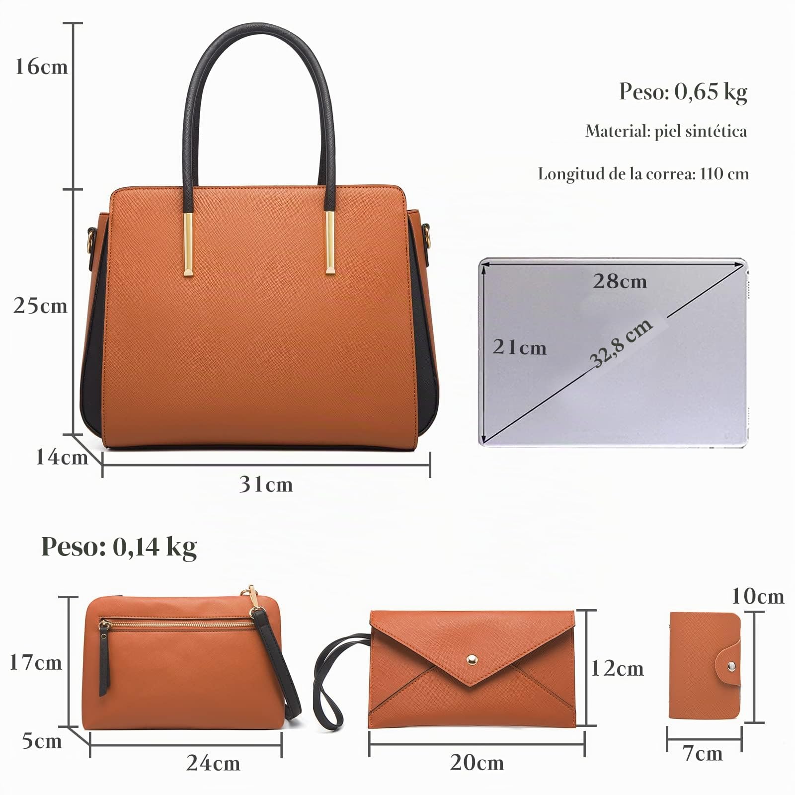 FANDARE Elégant Sac À Main Femme Sac À Épaule Sac À Bandoulière Ensemble 4 Pièces Bolso elegante Mujer (Pack de 4)