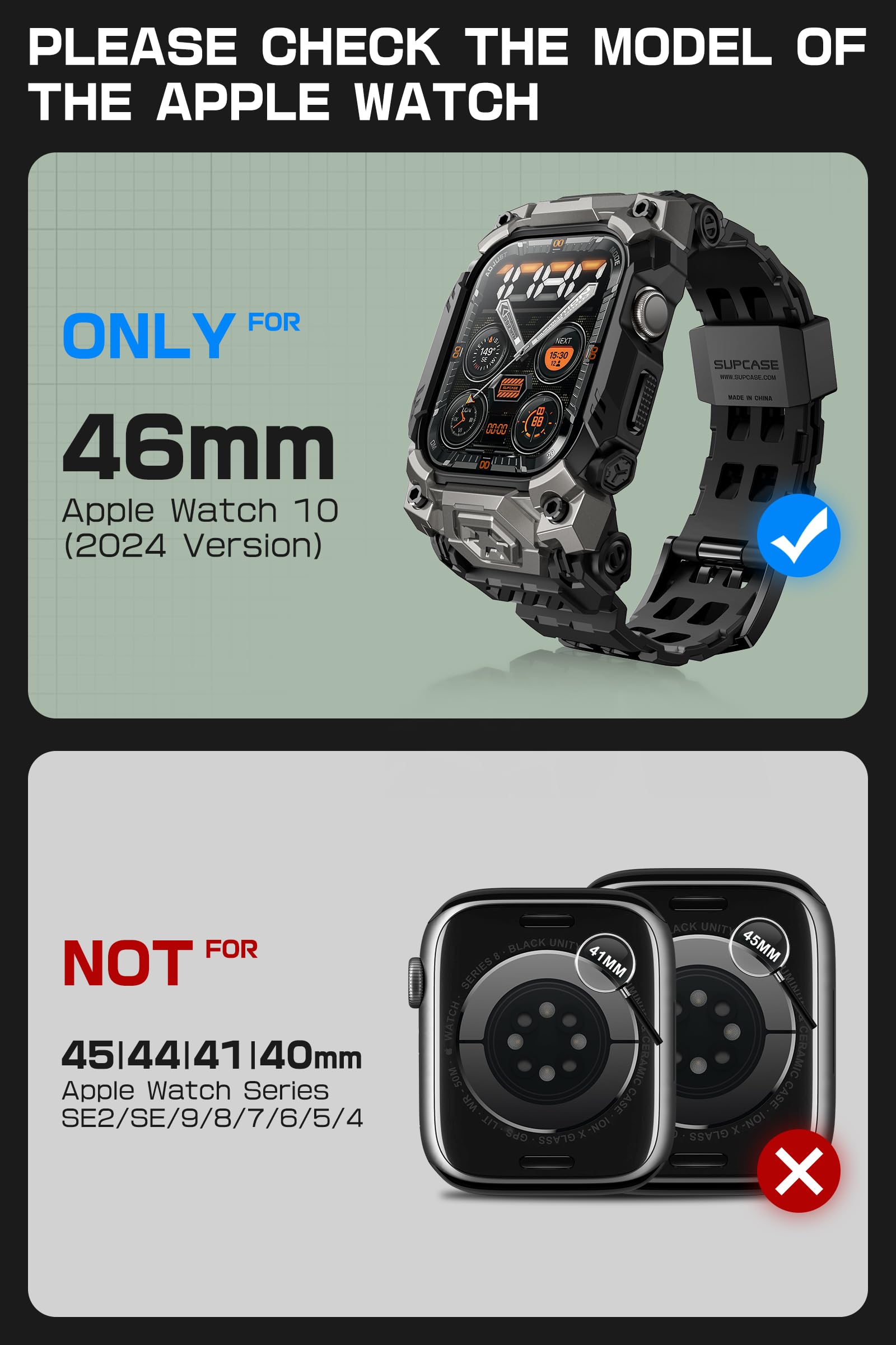 SUPCASE Etui do Apple Watch 11/10 46 mm z paskiem (ruda żuka jednorożca), [odporne na zarysowania] [ochrona klasy wojskowej] wytrzymałe sportowe męskie etui ochronne z regulowanym paskiem