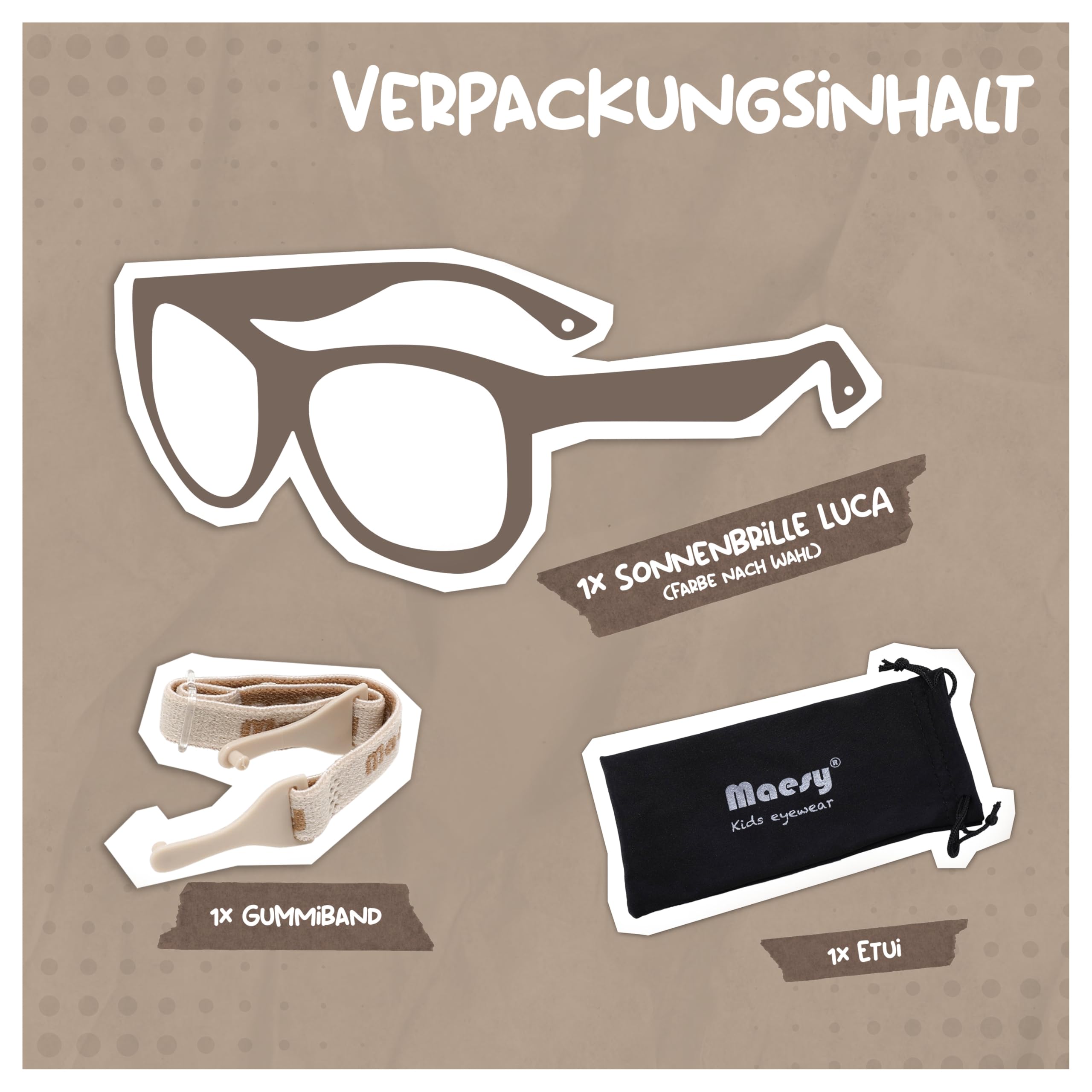 Kinder Sonnenbrille für Kleinkind und Baby - 1-3 Jahre - UV400 Polarisierter Schutz - Flexibler und Biegsamer Rahmen - Verstellbares Gummiband - Sichere und Bequeme Kindersonnenbrille - Luca