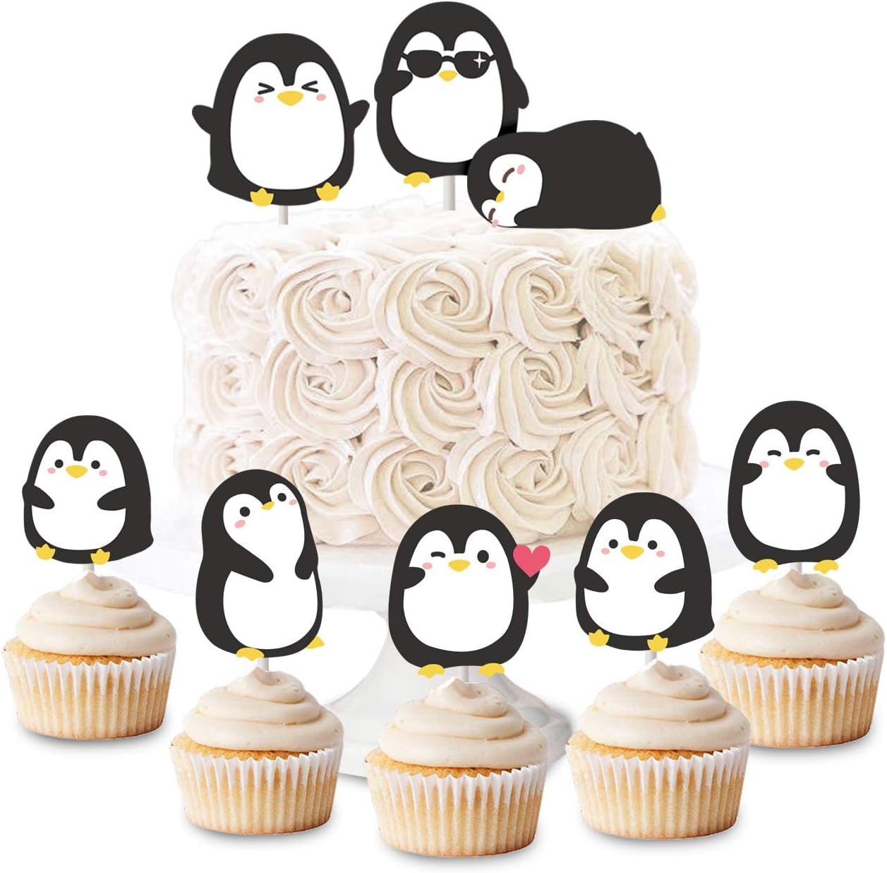 Penguin Cupcake Toppers Picks for Birthday Party Baby Shower Supplies 24 Pack