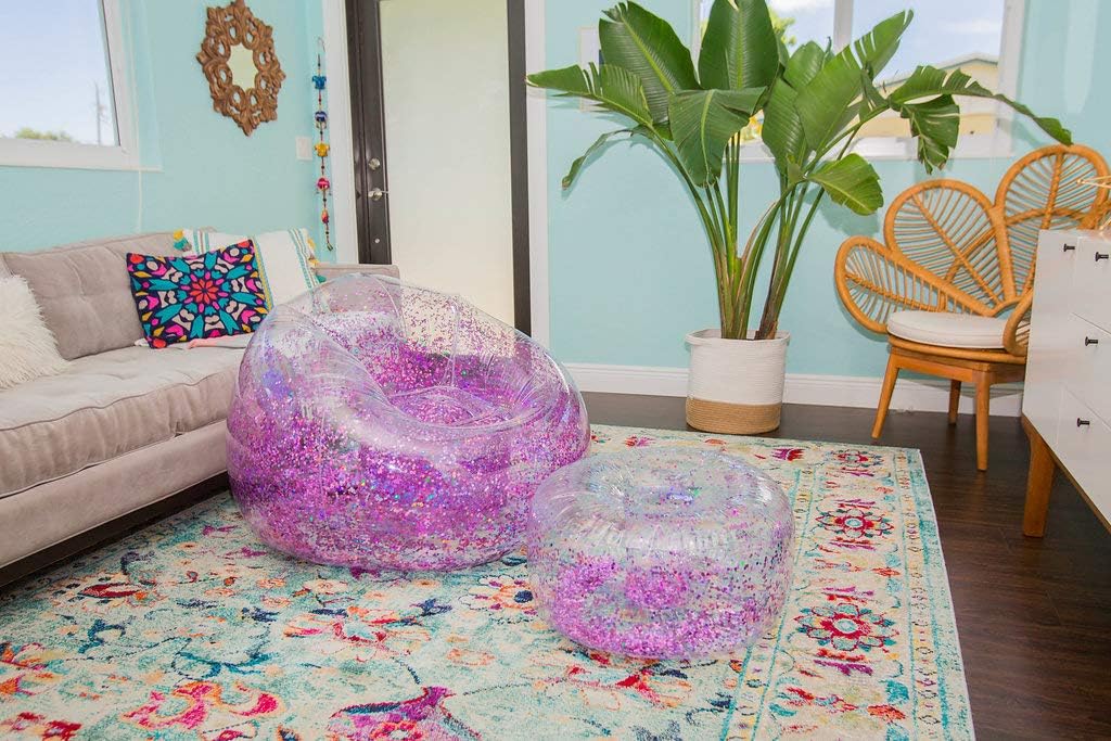 BloChair Kids Glitter Inflatable Chair (Pink) - Beanless Beanbag Chair for Dorms, Kids Room, Indoor and Outdoor Use.