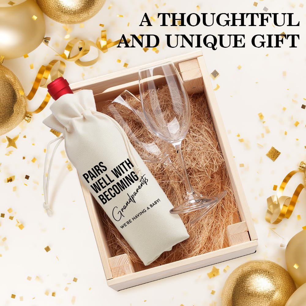 Pairs Well With Becoming Grandparents Wine Champagne Gifts Bag, Reusable Wine Wrap Bag, Pregnancy Announcement Gifts for First Time New Grandparents Gandma Grandpa, Baby Reveal Wine Bags - Image 5