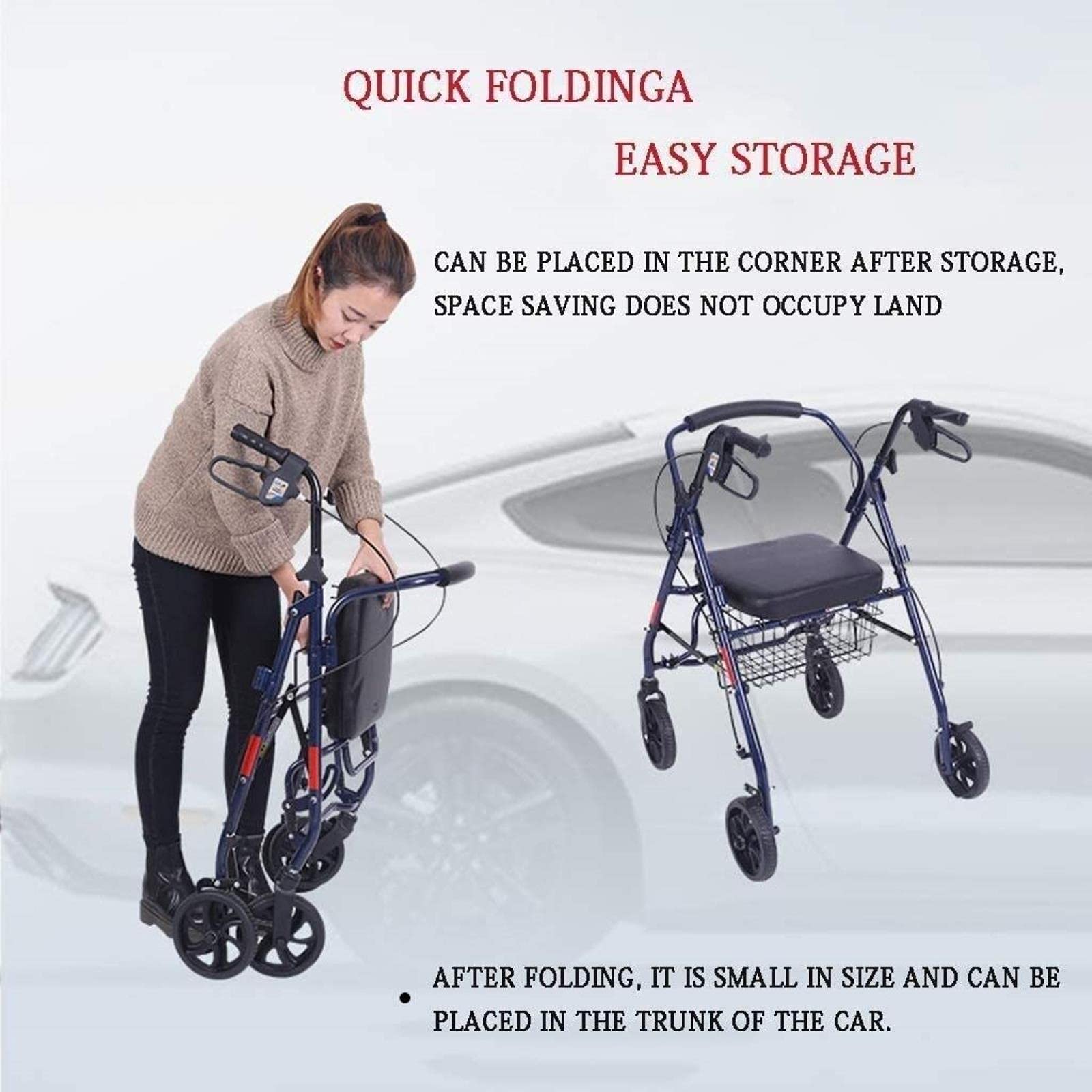 Rollator Walker Walking Frame Standardowy chodzik Rollator Roller Walker dla osób starszych - aluminiowy składany chodzik, pomoc w chodzeniu z regulacją wysokości needed