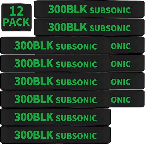 Paquete de 12 bandas de marcado Miaozhun 300 BLK Subsonic Magazine .300 Blackout Subsonic Magazine Identificación de calibre (negro y verde)