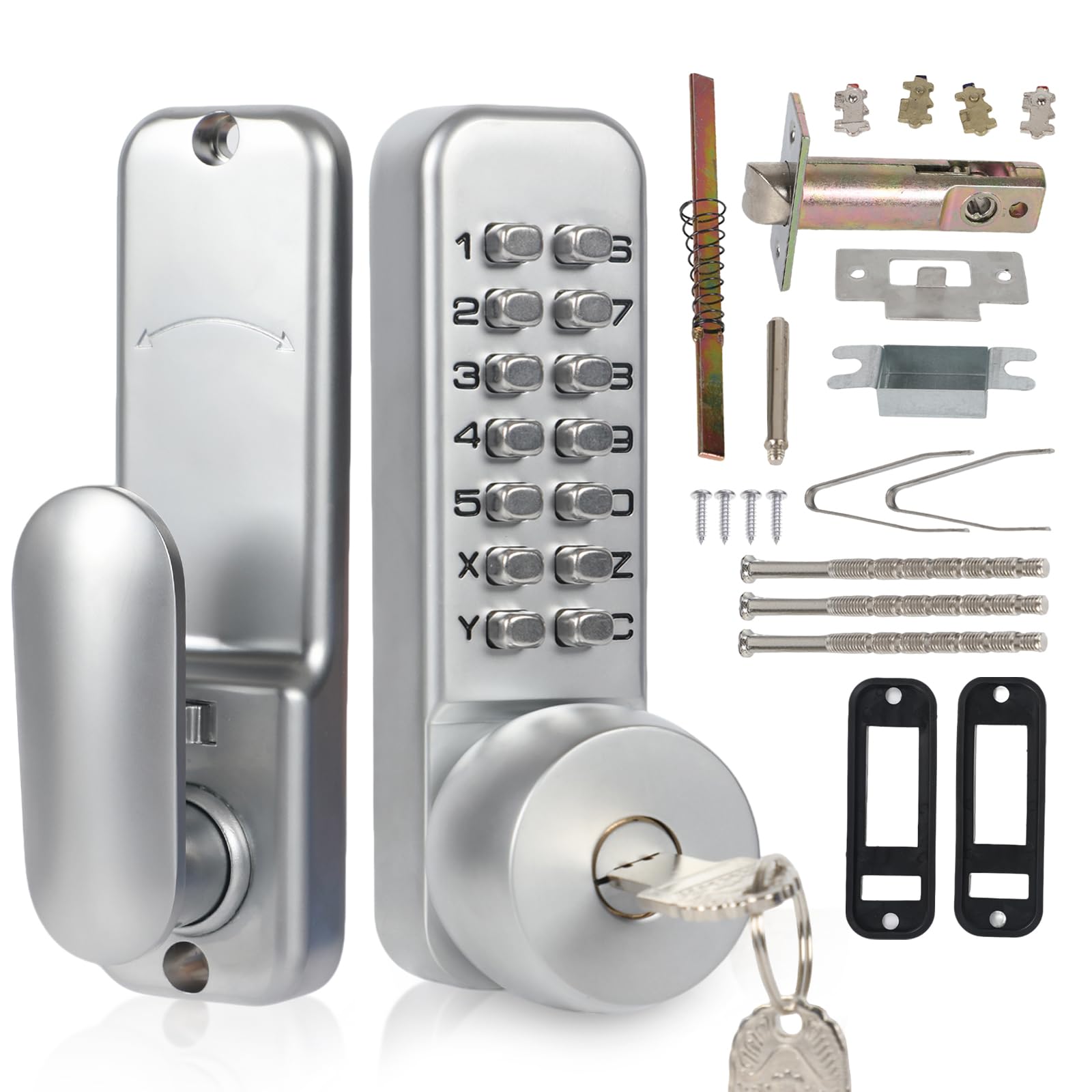 Cerradura de combinación mecánica, cerradura de puerta sin llave impermeable con código de números, aleación de zinc con ojo y llave y mango, para puerta de jardín, puerta de cristal bidireccional