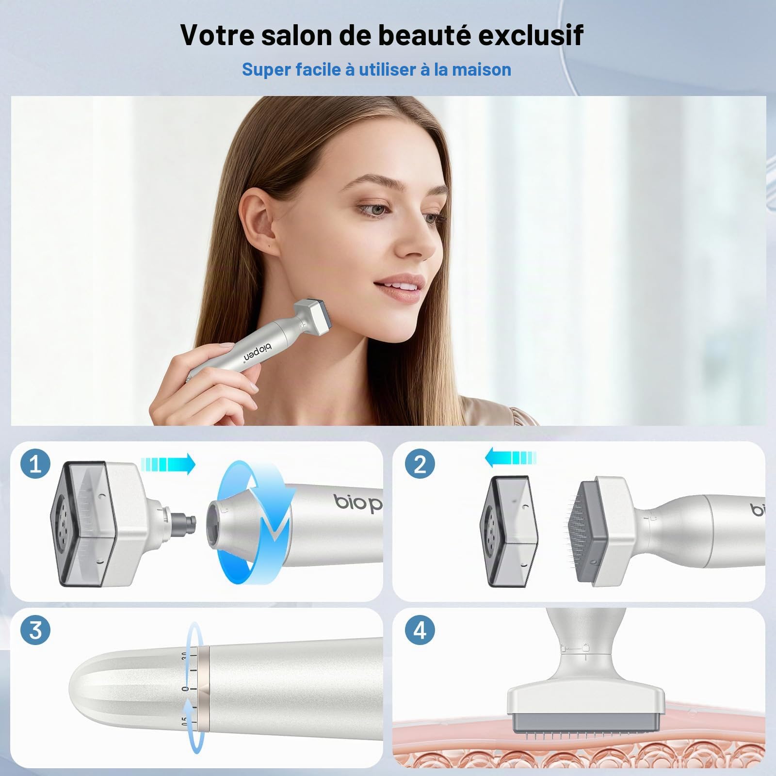 Dr. Pen 2026 Ultima Bio 4 Microneedling Derma Stamp – Système professionnel double action – Aiguilles en titane 120 & 64, réglables de 0 à 3 mm, jusqu'à 60% d'absorption sérique en plus pour la
