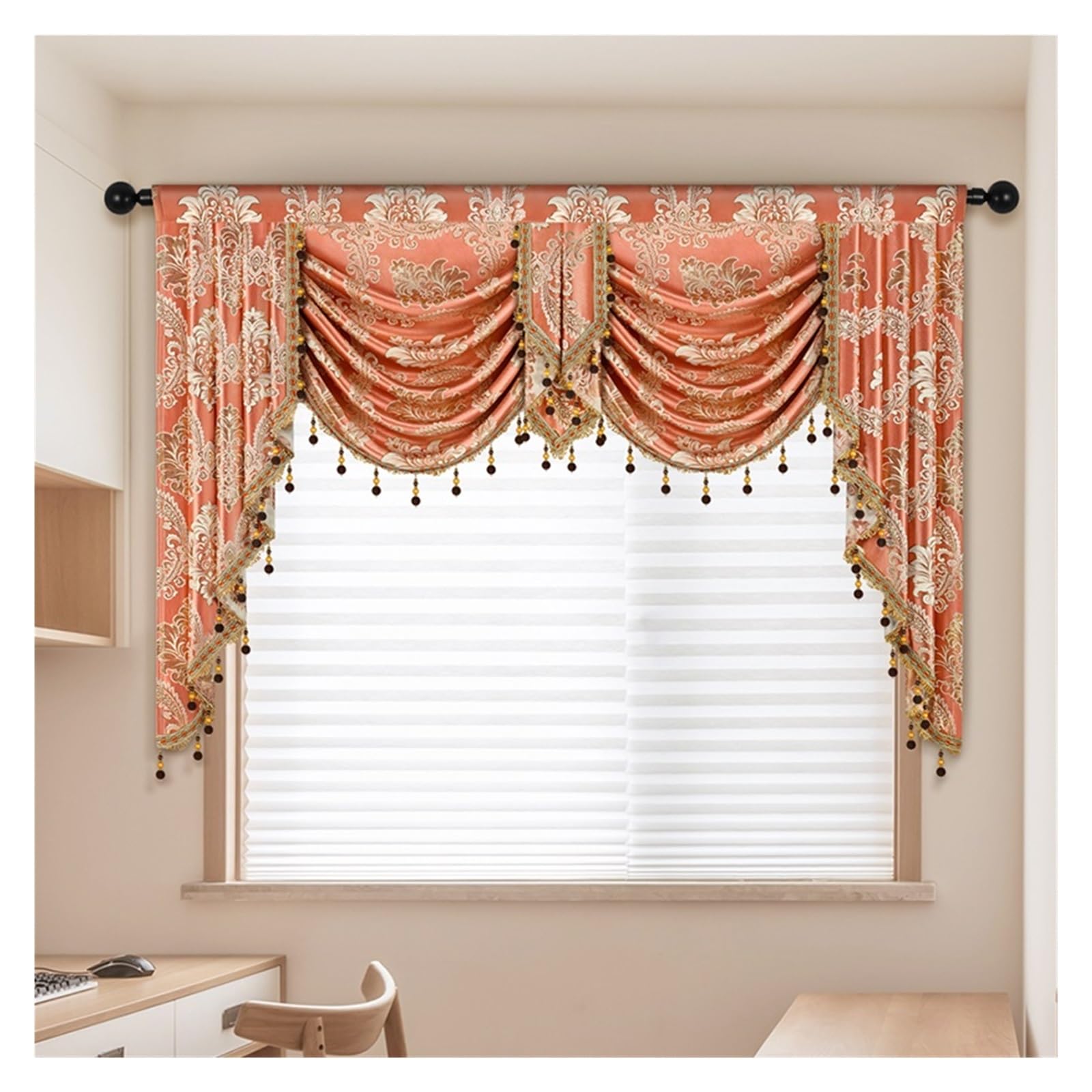 ZHOUXYFDC Swag Valance For Windows 1pc Jacquard Fabric Waterfall Curtain Valance,Rod Pocket,Gold 2 Swag For The Home Decoration(Coffee)