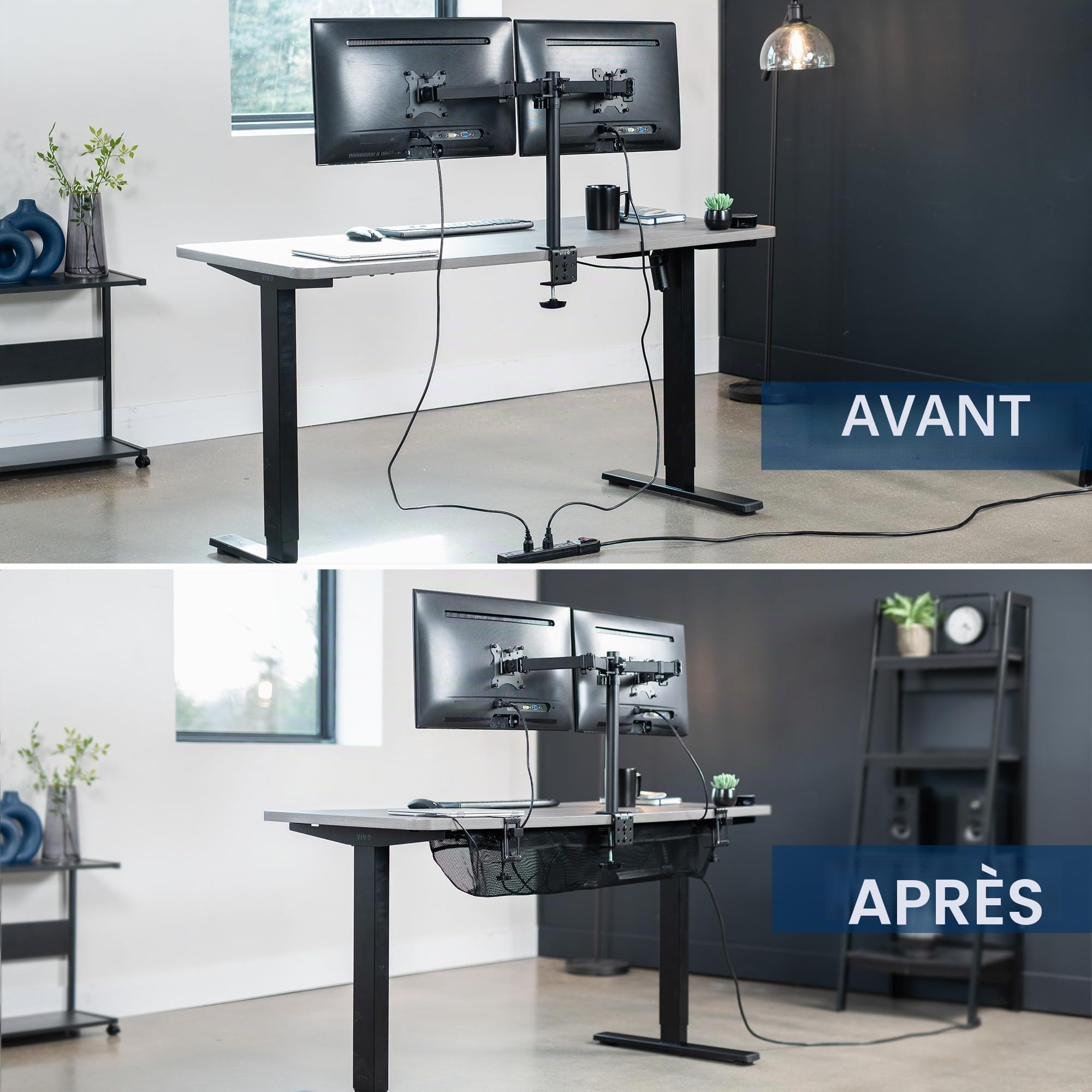 VIVO DESK-AC44MH Filet de câble en Maille de 112 cm à Clipser sous Le Bureau, Support de multiprise, Solution Ergonomique réglable de Gestion des câbles pour Bureau à Domicile, Noir, DESK-AC44MH