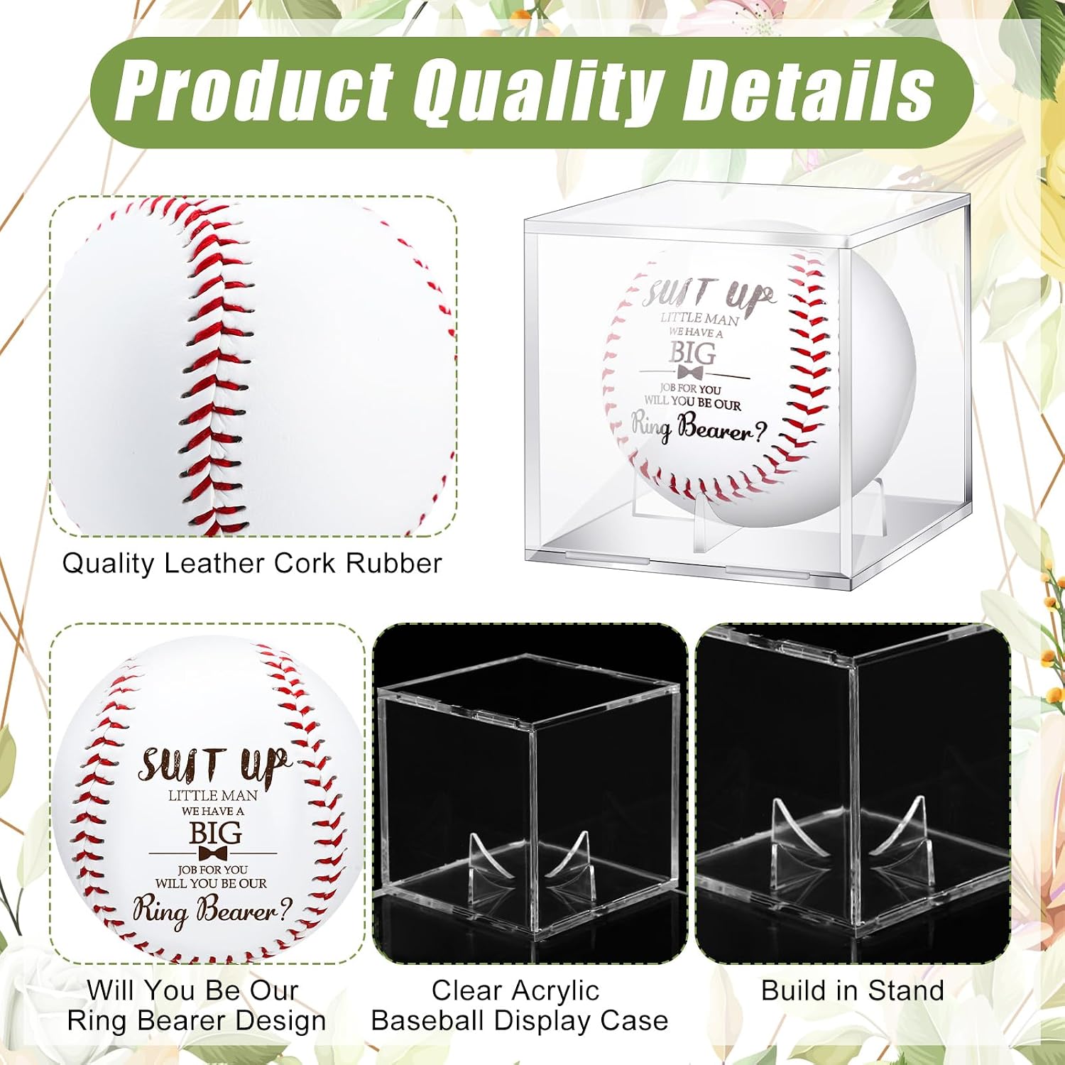 Seenelling 2 Pcs Ring Bearer Baseball Gift Will You Be Our Ring Bearer Proposal Gifts Baseball with Display Case Wedding Request Present for Wedding Day Party Favor