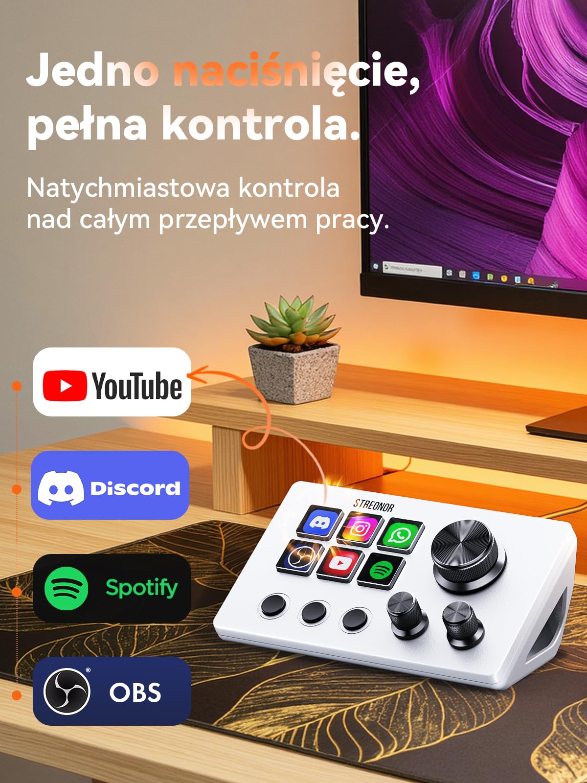 STREONOR Stream Control Deck Mini S6 z 6 klawiszami 3 pokrętłami 3 scenami | Stream Controller z 6 klawiszami 3 pokrętłami 3 przyciskami scen dla OBS, Twitch, streamingu i gamingu, PC/Mac - Biały