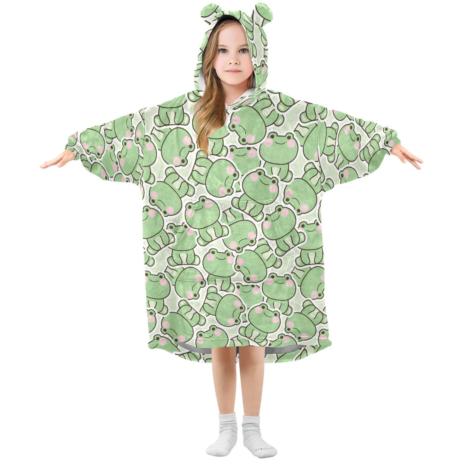 Oversized Blanket Hoodie for Kids Adult Girls Boys Fleece Hoodie Blanket Frog Super Warm Plush Wearable Blanket Hoodie Sweatshirt with Roomy Pocket