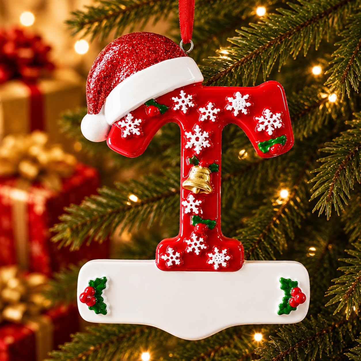 Bemaystar 3D Resin Letter Christmas Ornaments, Hand Painted Initial Christmas Tree Ornaments, Premium Holiday Decoration for Family Christmas Tree Decor, Ornaments for Christmas Tree, T
