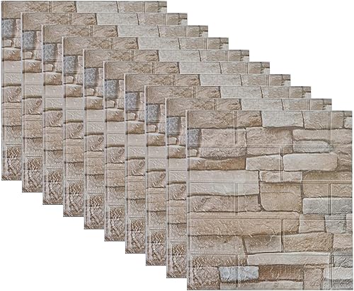 Miniatura 8 de 10 calcomanías de espuma 3D para despegar y pegar, 14 pies cuadrados, autoadhesivas, azulejos decorativos de ladrillo de piedra sintética para