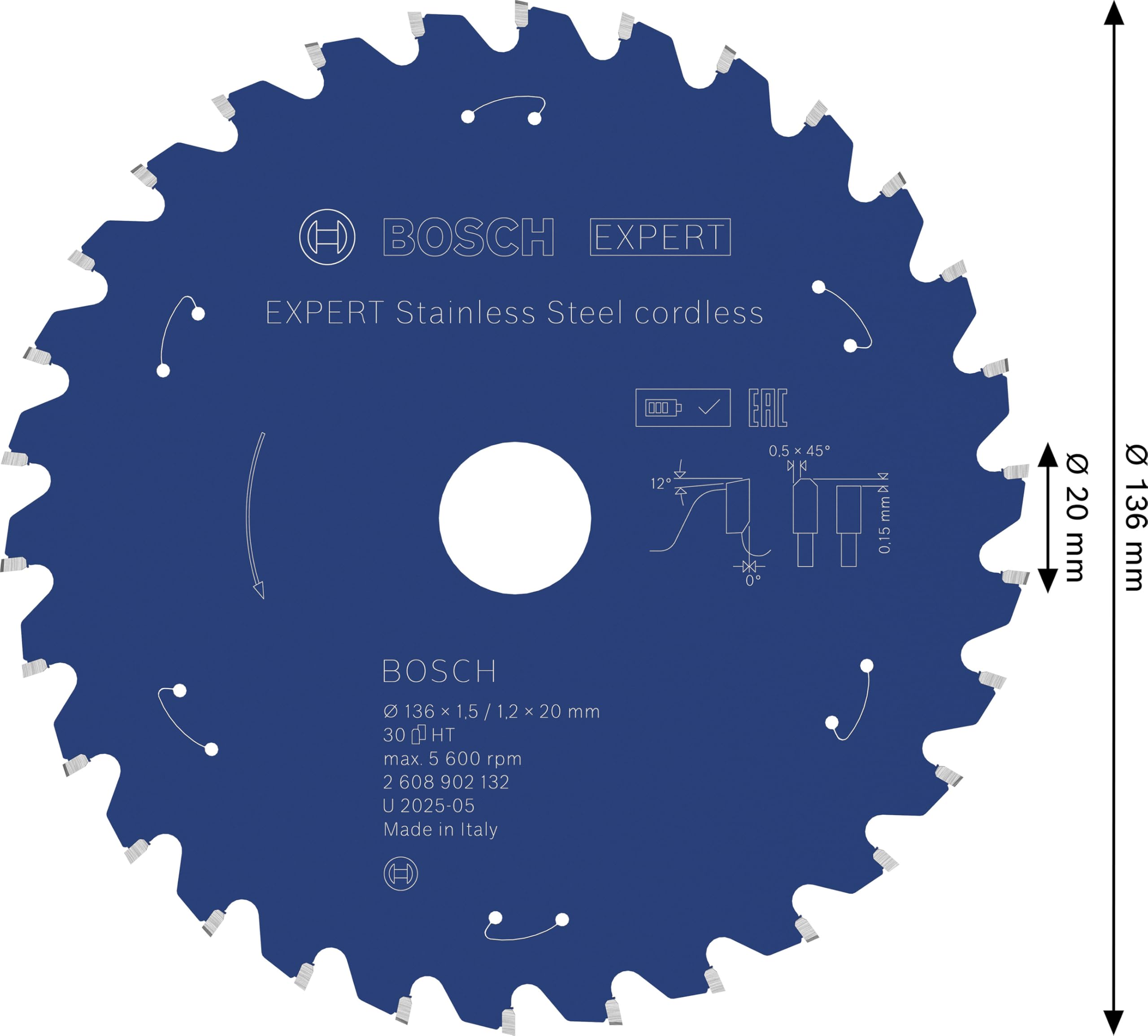 Bosch 1x Hoja de sierra circular EXPERT Stainless Steel cordless para cortador de mano en seco (para Acero inoxidable, Ø mm, Professional Accesorios Sierras cortadoras en seco de mano sin cable)