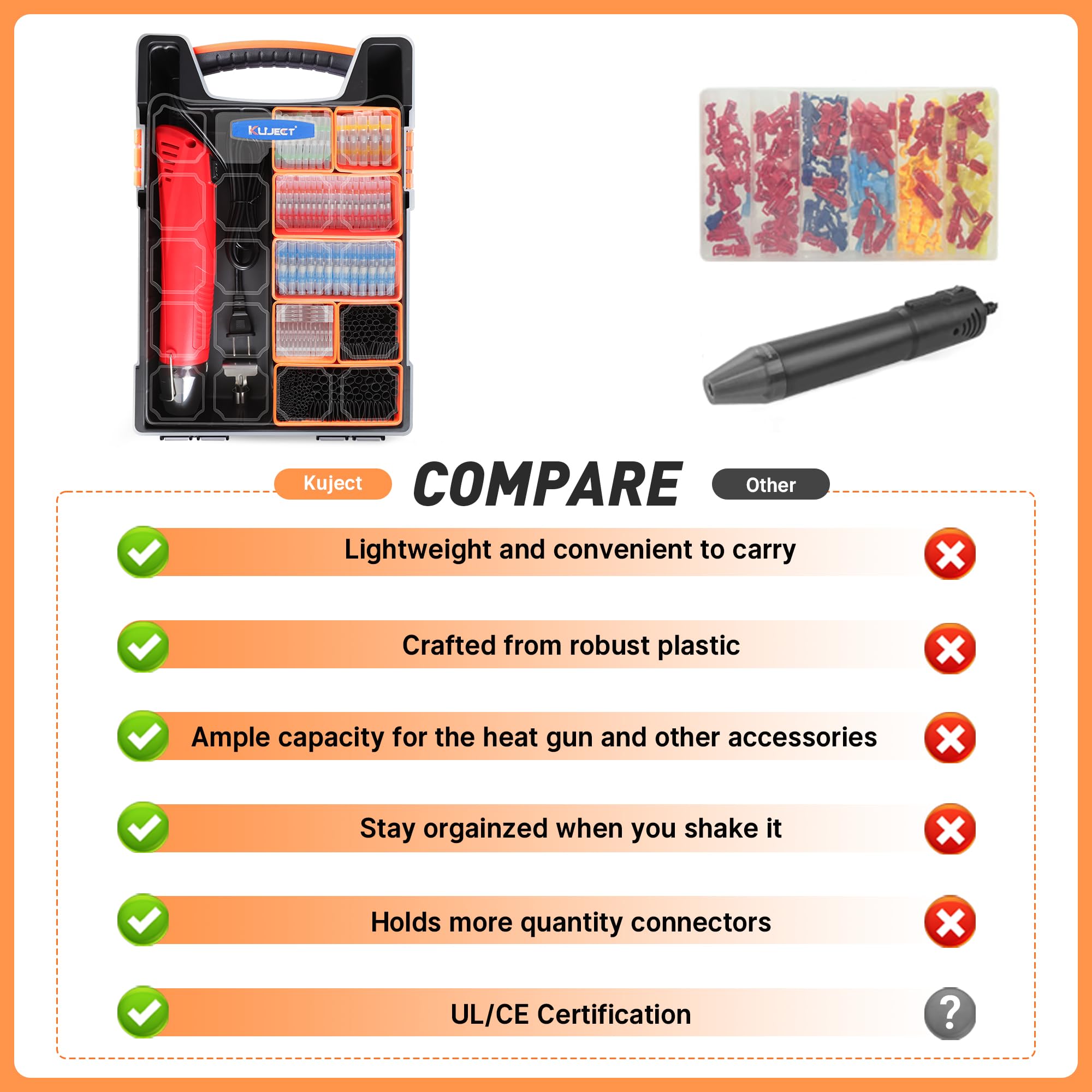 Kuject 820 conectores de alambre de sellado de soldadura y kit de tubos termorretráctiles con pistola de calor y organizadores, conectores de extremo de soldadura impermeables para cableado marino